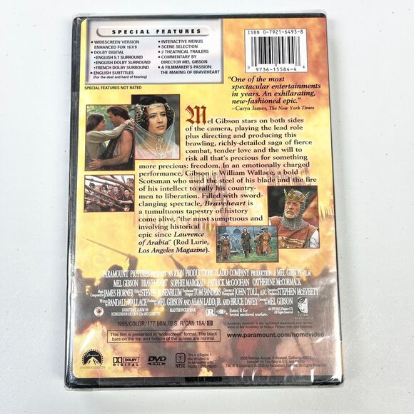 Braveheart DVD Widescreen Mel Gibson Drama Scottish Hero Region 1 NEW‎ SEALED - Picture 2 of 5